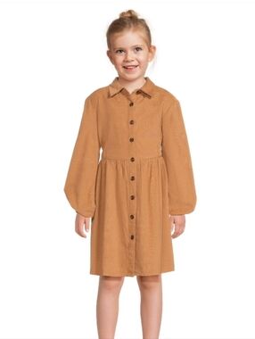 Wonder nation Girls' Button-Front Corduroy Dress in Camel Brown